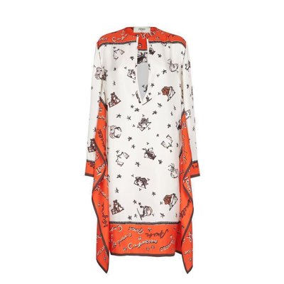 Shop Fendi Roundneck Astrology Printed Kaftan Dress In Orange