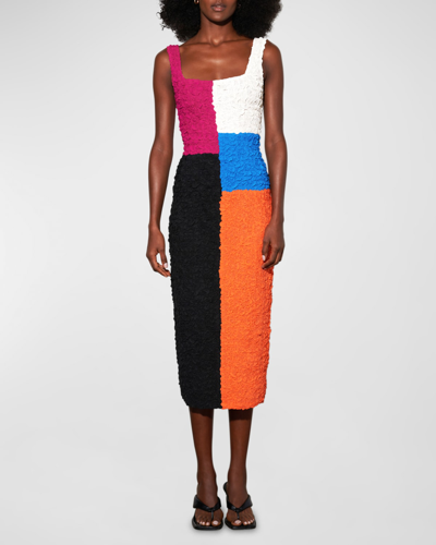 Shop Mara Hoffman Sloan Popcorn Sleeveless Colorblock Midi Dress In Multi