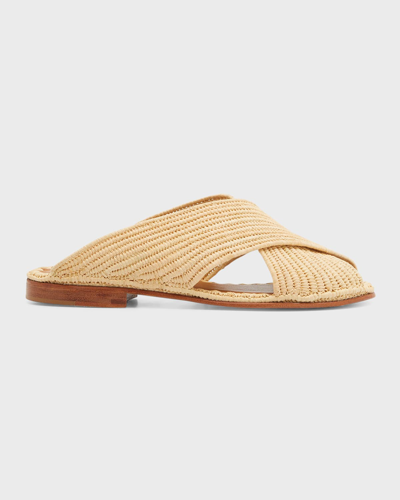 Carrie Forbes Arielle Woven Raffia Crisscross Sandals In Neutral | ModeSens