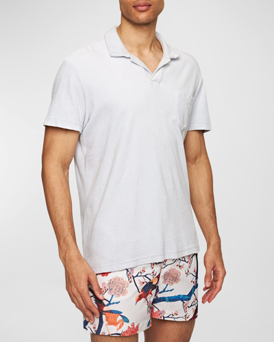 Shop Orlebar Brown Men's Terry Toweling Polo Shirt In Light Island Sky