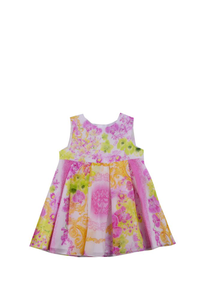 Shop Versace Kids Barocco Printed Rear Zipped Dress In Multi