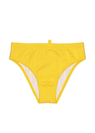 Shop Dsquared2 Kids Logo Printed Plain Elasticated Swim Trunks In Yellow