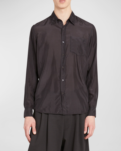 Shop Dries Van Noten Men's Corbino Silk Sport Shirt In Black