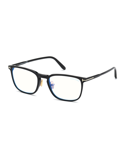 Shop Tom Ford Men's Blue Block Square Acetate Optical Frames In Black