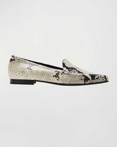 Shop Khaite Pippen Snake-embossed Flat Loafers In Natural