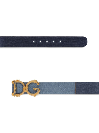 Shop Dolce & Gabbana Logo-buckle Cotton Belt In Blue