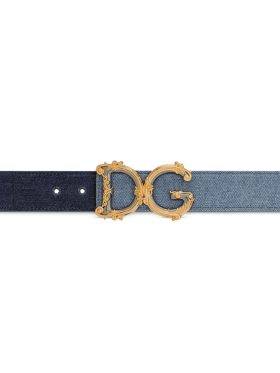 Shop Dolce & Gabbana Logo-buckle Cotton Belt In Blue