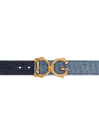 Dolce & Gabbana Logo-buckle Cotton Belt In Blue