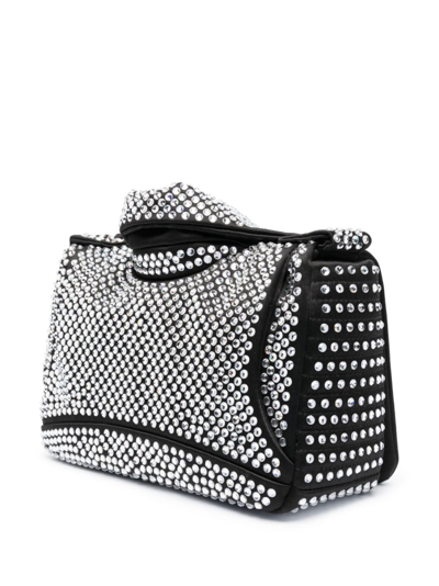 Shop Moschino Biker Crystal-embellished Crossbody Bag In Black