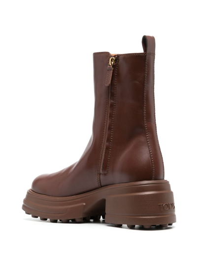 Shop Tod's Zip-up Leather Boots In Brown