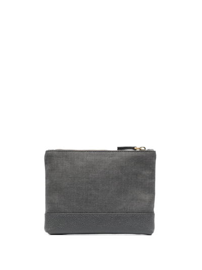 Thom Browne Twill-weave Zipped Pouch In Grey