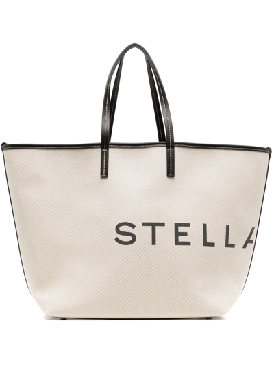Shop Stella Mccartney Logo-print Cotton Tote Bag In Neutrals