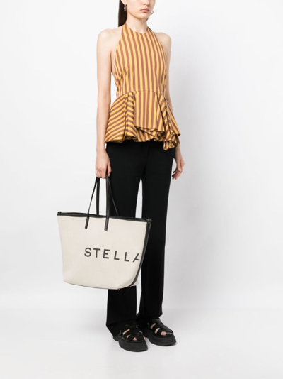 Stella Mccartney Spacious Structured Tote Bag With Bold Logo In Neutral
