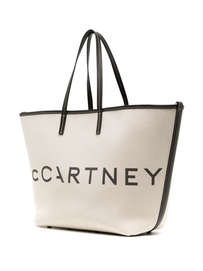 Shop Stella Mccartney Logo-print Cotton Tote Bag In Neutrals
