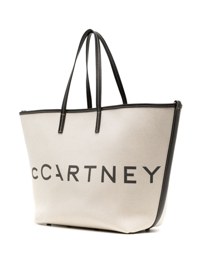 Stella Mccartney Spacious Structured Tote Bag With Bold Logo In Neutral