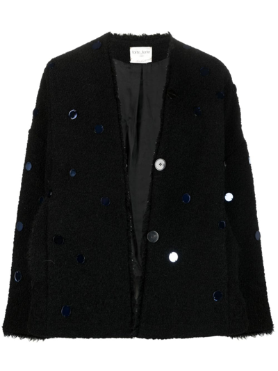 Shop Forte Forte Mirror-embellished Fringe-trim Jacket In Black