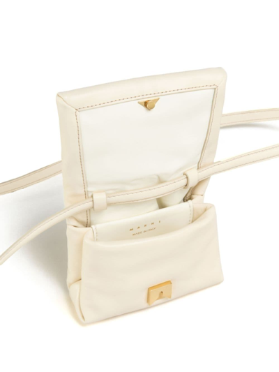 Marni Ivory White Leather Mini Prisma Pouch In Neutrals
