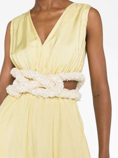 Shop Jil Sander Cut-out Belted Satin Jumpsuit In Yellow