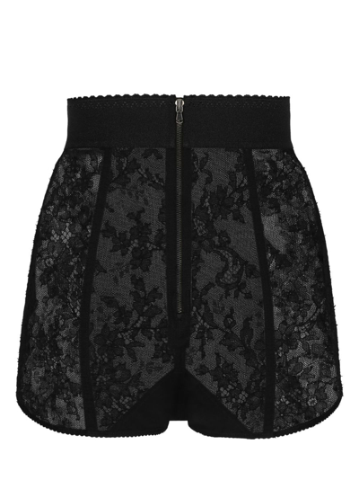 Shop Dolce & Gabbana Lace-detailing High-waist Culotte Briefs In Black
