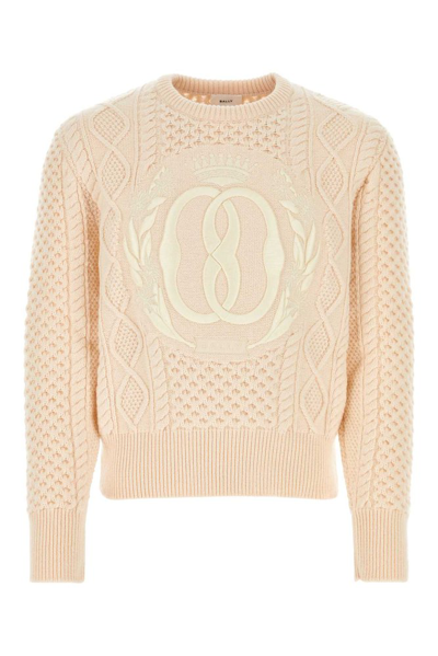 Shop Bally Logo Embroidered Cable Knit Jumper In White