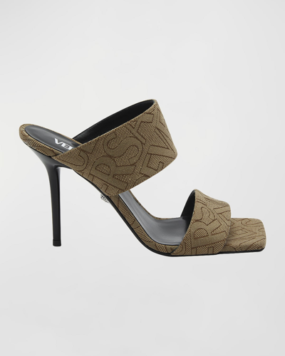 Shop Versace 95mm Monogram Canvas Sandals In Beige-brown-palla