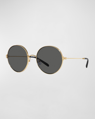 Shop Tory Burch T-monogram Round Metal & Plastic Sunglasses In Gold