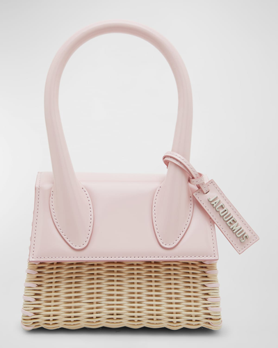 Shop Jacquemus Le Chiquito Moyen Osier Top-handle Bag In Pale Pink