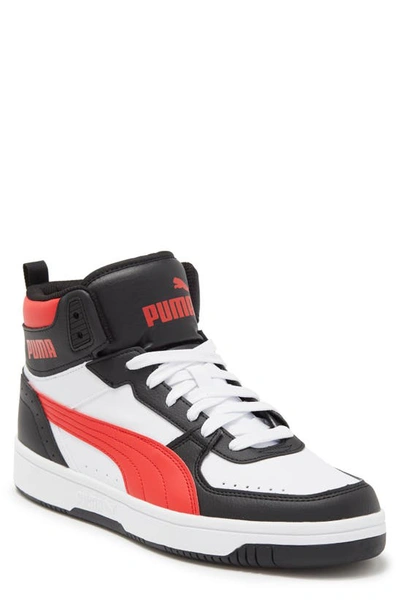 Shop Puma Rebound Joy High Top Sneaker In White Red Black