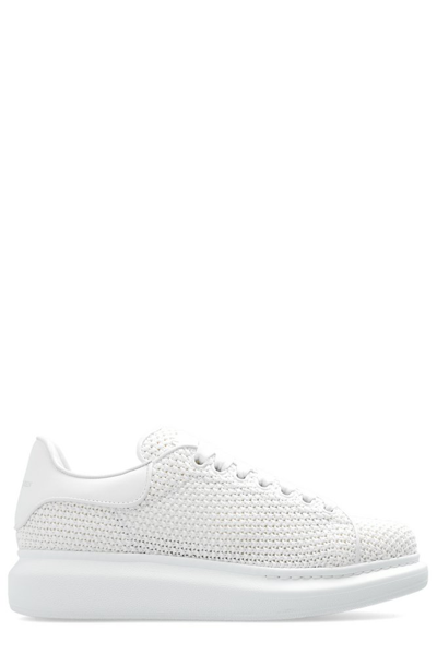 Shop Alexander Mcqueen Round Toe Knitted Sneakers In White