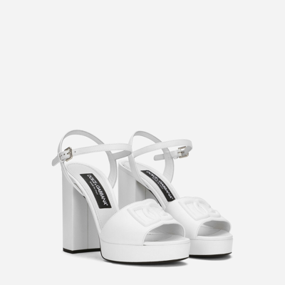 Shop Dolce & Gabbana Calfskin Platform Sandals In White