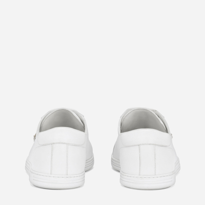Dolce & Gabbana Portofino White Monocrom Low Top Sneakers With Logo Plaque In Leather Man In White