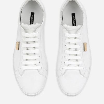 Dolce & Gabbana Portofino White Monocrom Low Top Sneakers With Logo Plaque In Leather Man In White