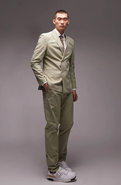 Shop Topman Double Breasted Slim Suit Jacket In Khaki