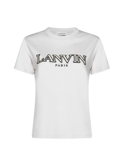 Shop Lanvin Classic Curb Embroidered Crewneck T In White