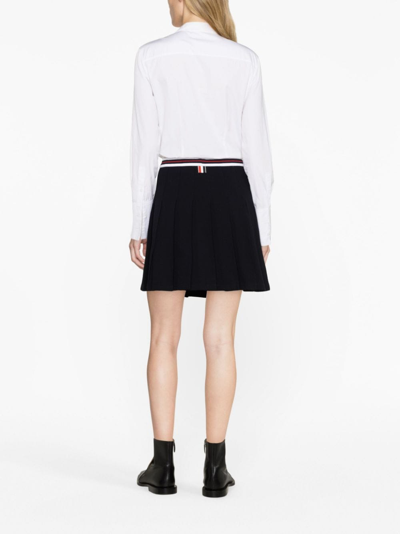 Shop Thom Browne Pleated Cotton Miniskirt In Blue