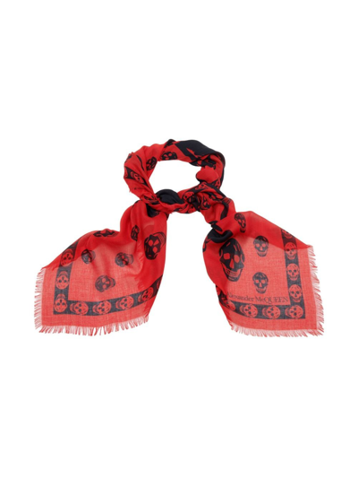Shop Alexander Mcqueen Skull Orchid-print Scarf In Red
