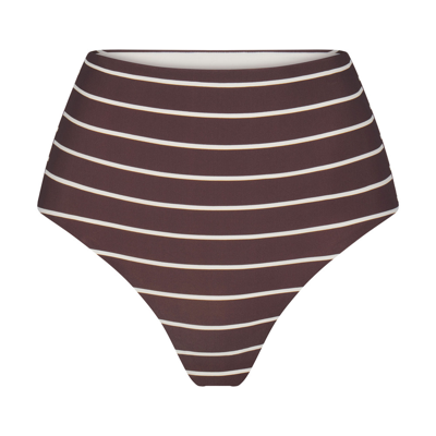 Shop Anemos The High-waist Cheeky Bikini Bottom In Espresso Odd Stripe
