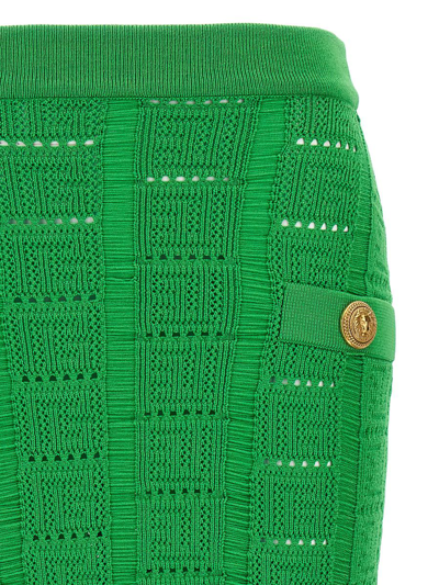 Shop Balmain 'monogram' Skirt In Green
