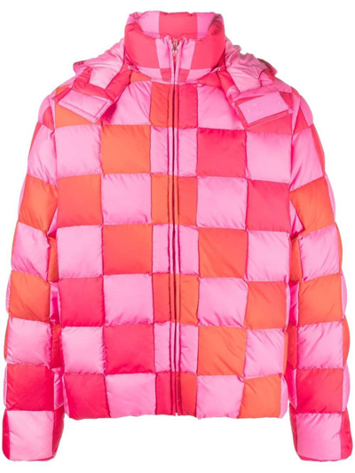 Shop Erl Unisex Gradient Checker Hooded Puffer Coat Woven Clothing In 1 Pink