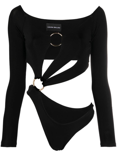 Shop Louisa Ballou Long Sleeve Cut-out Bodysuit In Black