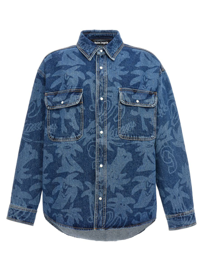 Shop Palm Angels 'palmity Allover Laser' Jacket In Blue
