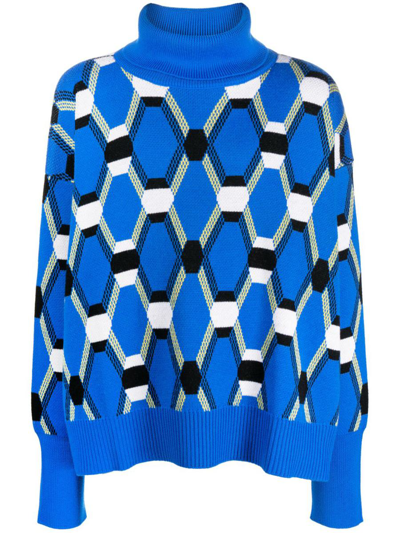 Shop Random Identities Roll Neck Jacquard Sweater Clothing In Blue