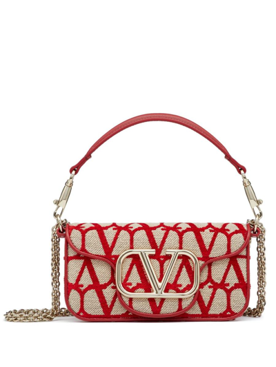 Shop Valentino Garavani Locò Toile Iconographe Small Shoulder Bag In Red