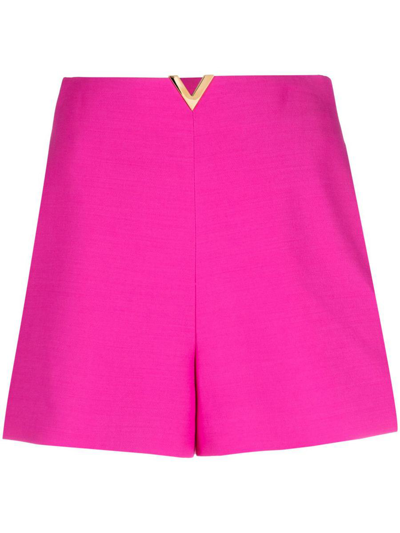 Shop Valentino Vlogo Wool And Silk Blend Shorts In Fuchsia