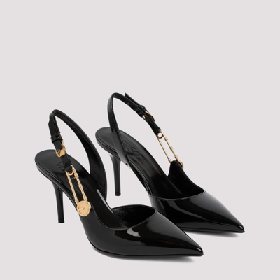 Shop Versace Leather Sling Back Pumps Shoes In Black