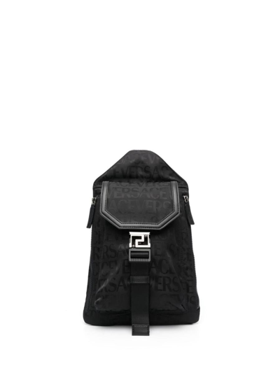 Shop Versace Logo One-shoulder Backpack In Black