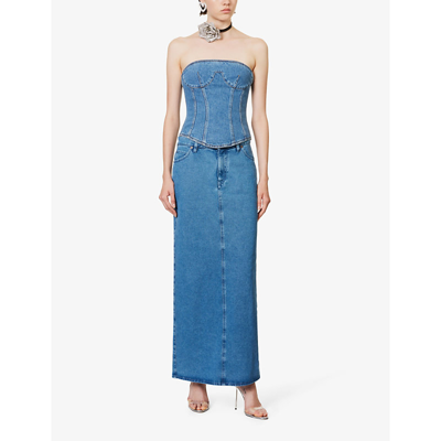 Magda Butrym Structured Denim Corset Top With Gathered Back In Blue