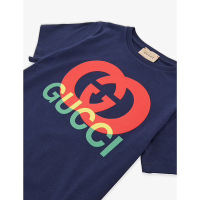 Shop Gucci Boys Oltremare/mc Kids Logo-print Cotton-jersey T-shirt 4-12 Years