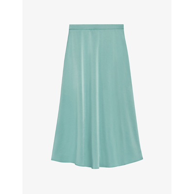 Shop Claudie Pierlot Women's Verts Sapino High-waisted Satin Midi Skirt