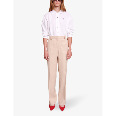 Shop Maje Womens Naturels Posta Straight-fit Split-pleat Linen-blend Trousers In White